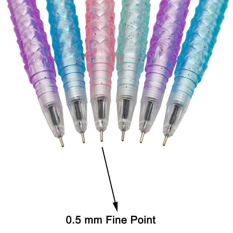 Maydahui 12 PCS Cute Mermaid Shape Rollerball Pen Fish Pens Creative Crystal Flash Powder Starfish Pendant Signature Pen Black Gel Ink Design for Girls Women Student Valentine's Day - Image 4